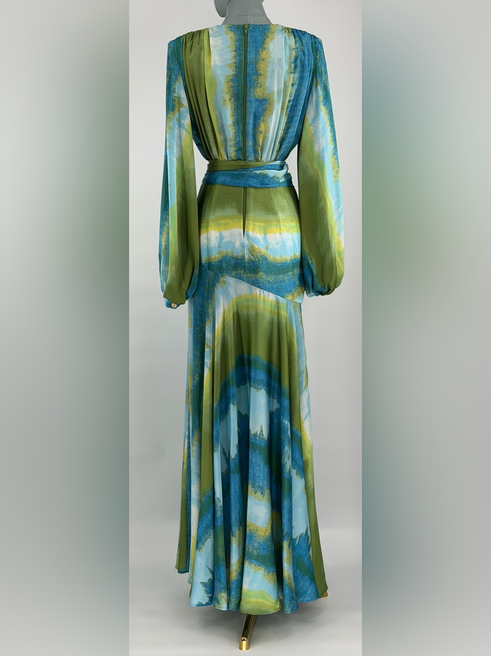 🆕 BRONX & BANCO 🧿 NWOT Coastal Carmen Belted Fringe Gown, Blue - Sz S US 4 - Picture 7 of 16